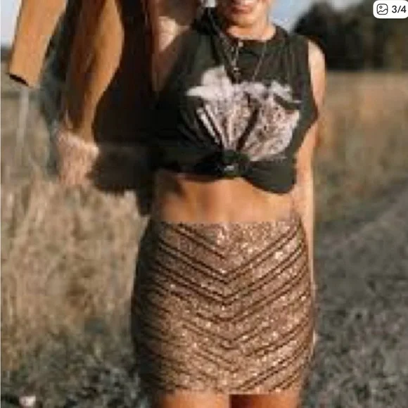 Spell Gold Sequin Mini Skirt - Picture 2 of 4